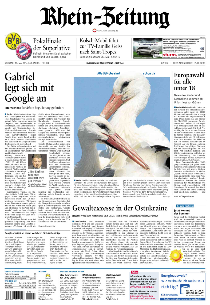 Rhein-Zeitung Kreis Altenkirchen vom Samstag, 17.05.2014