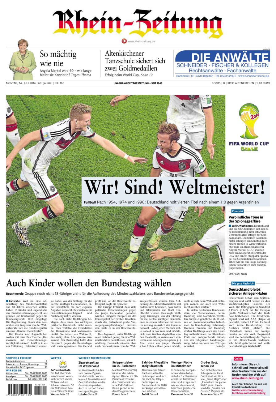 Rhein-Zeitung Kreis Altenkirchen vom Montag, 14.07.2014