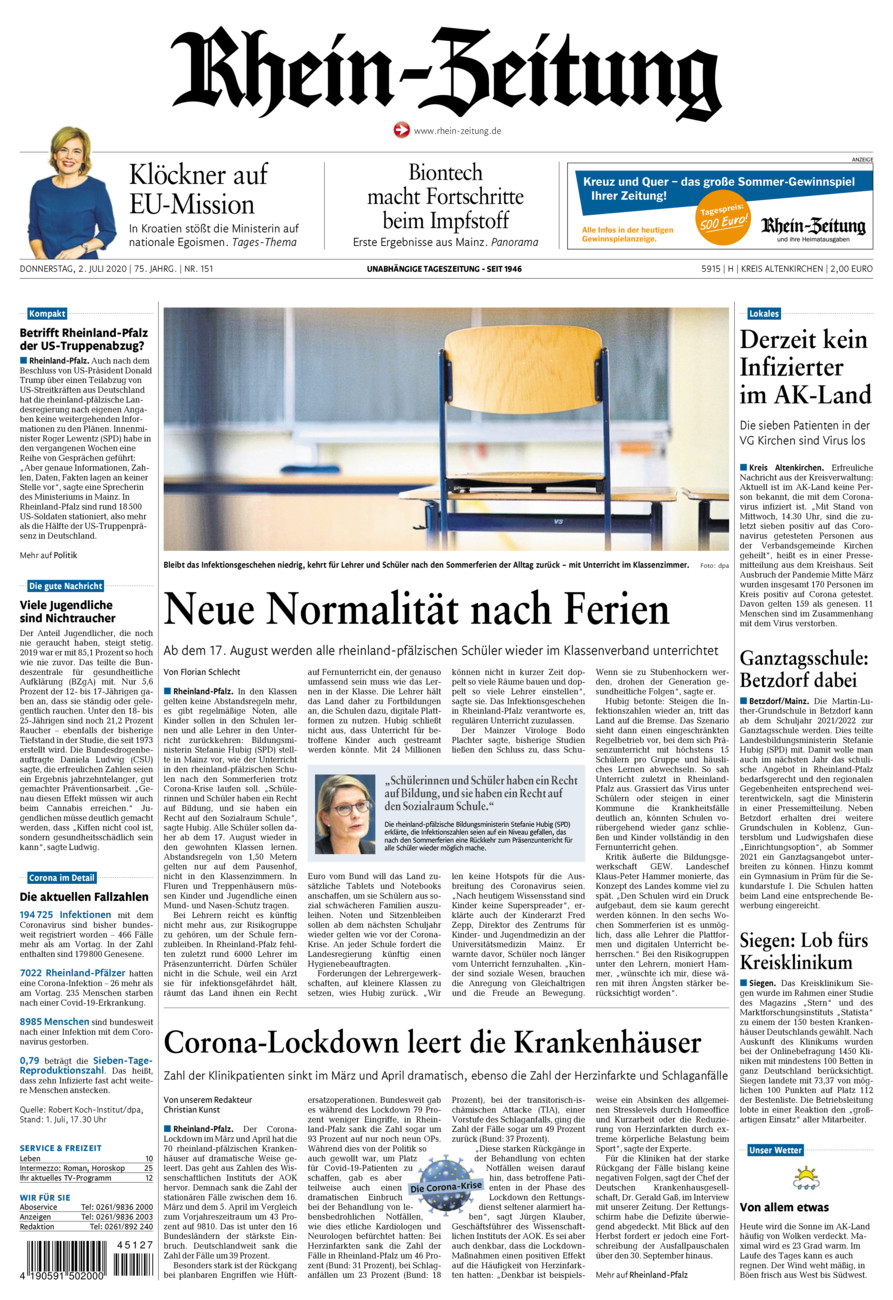 Rhein-Zeitung Kreis Altenkirchen vom Donnerstag, 02.07.2020