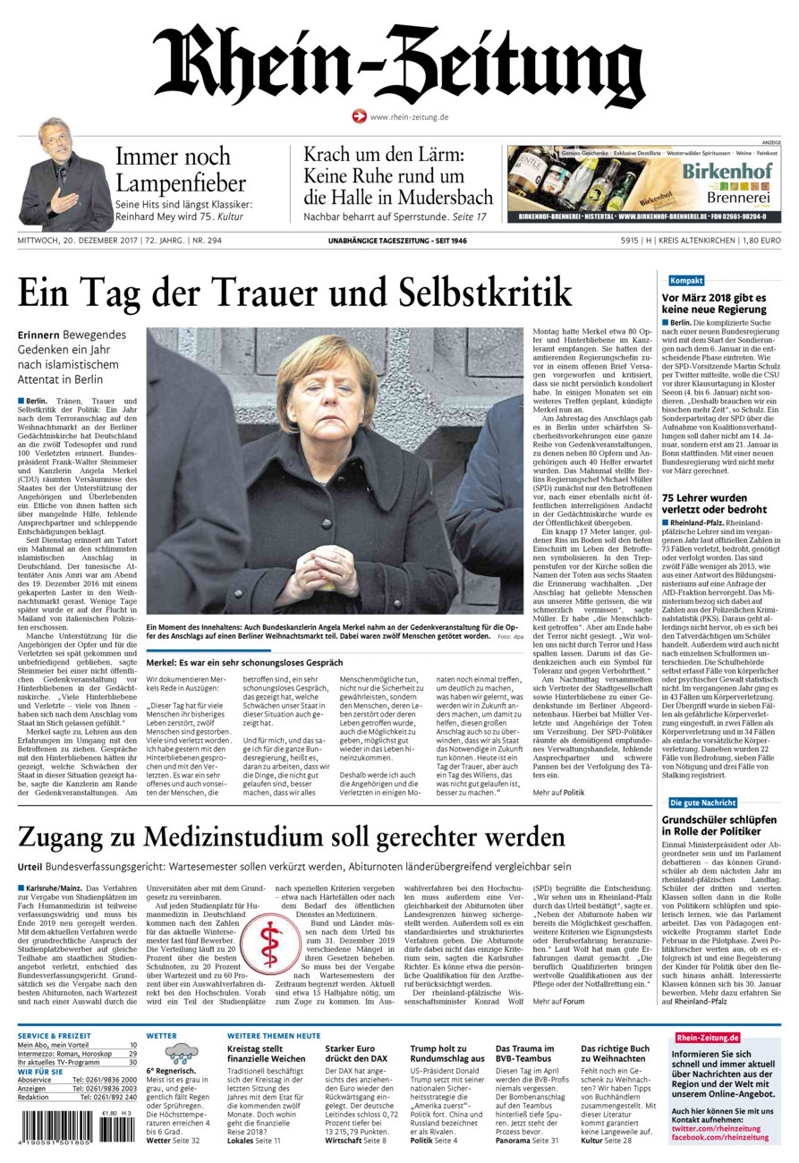Rhein-Zeitung Kreis Altenkirchen vom Mittwoch, 20.12.2017