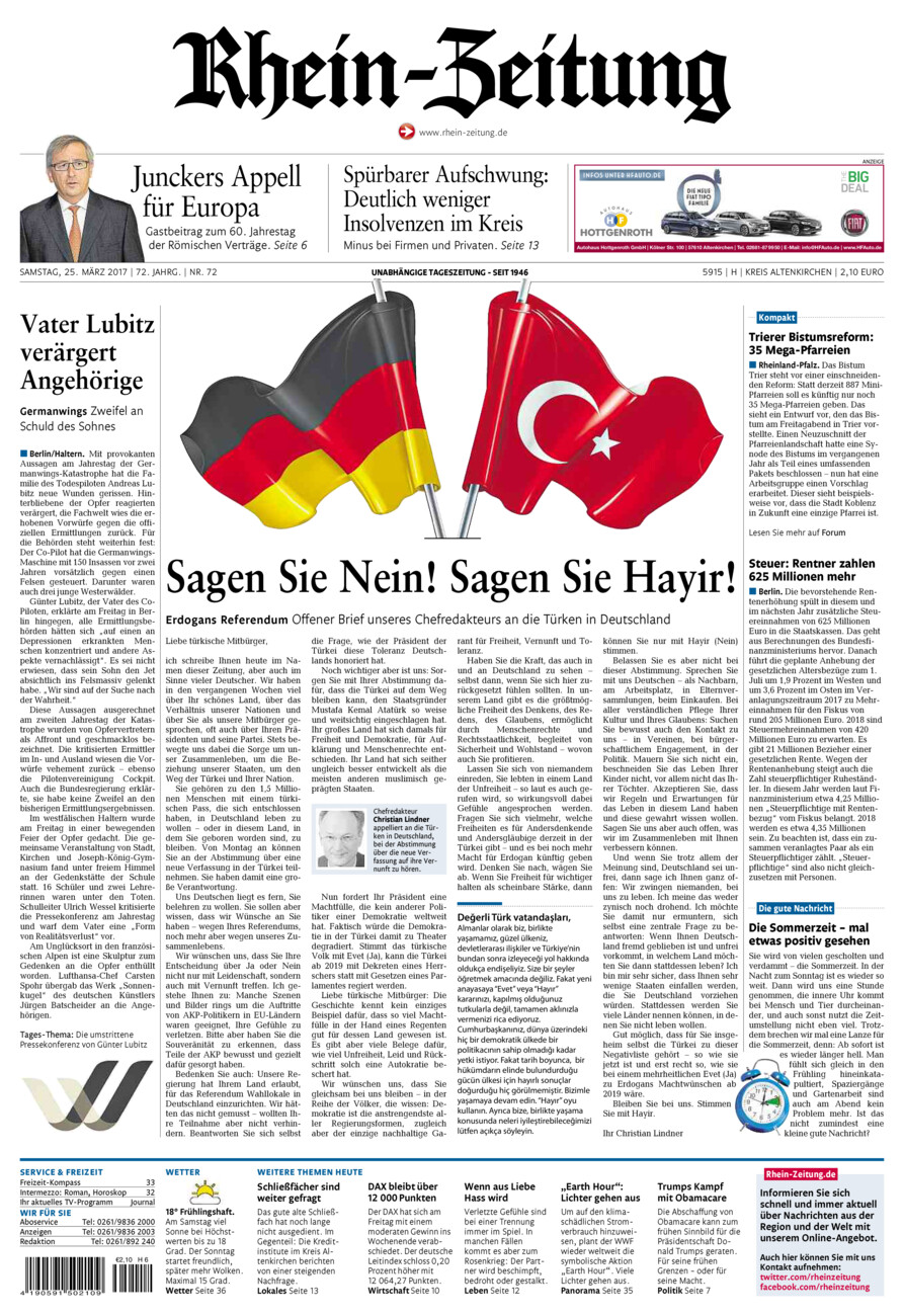 Rhein-Zeitung Kreis Altenkirchen vom Samstag, 25.03.2017