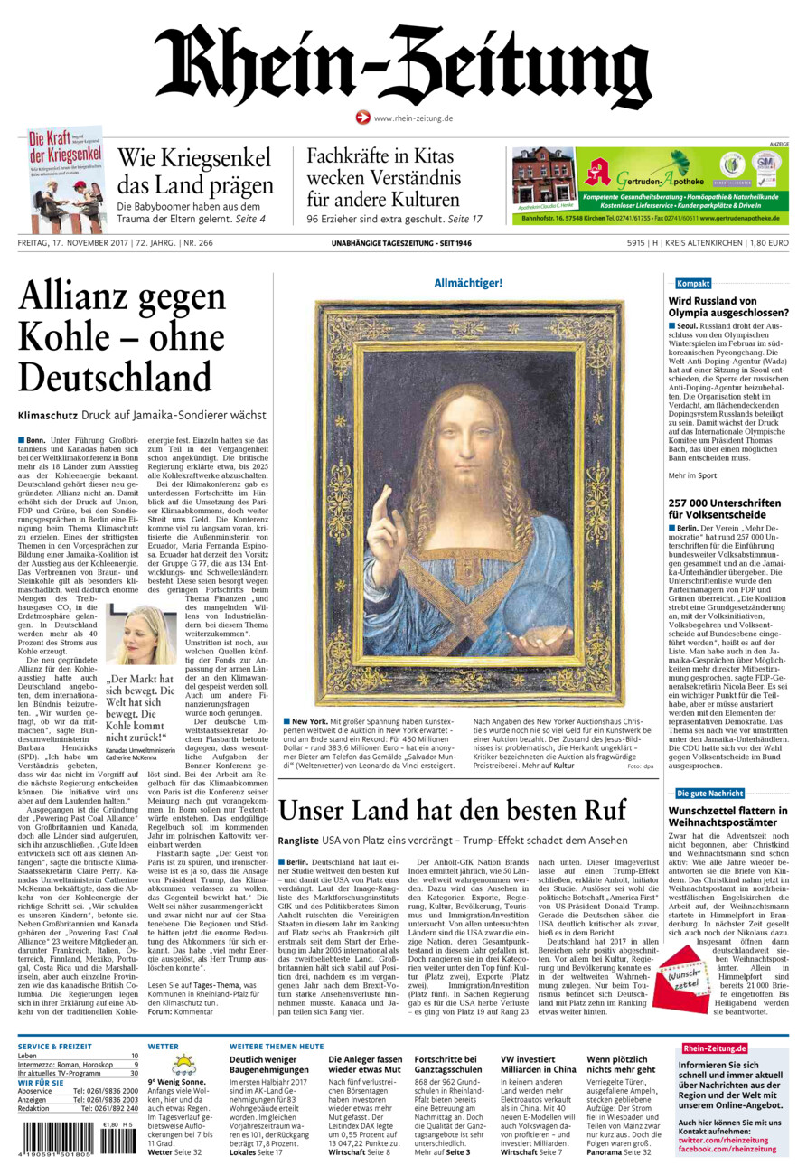 Rhein-Zeitung Kreis Altenkirchen vom Freitag, 17.11.2017