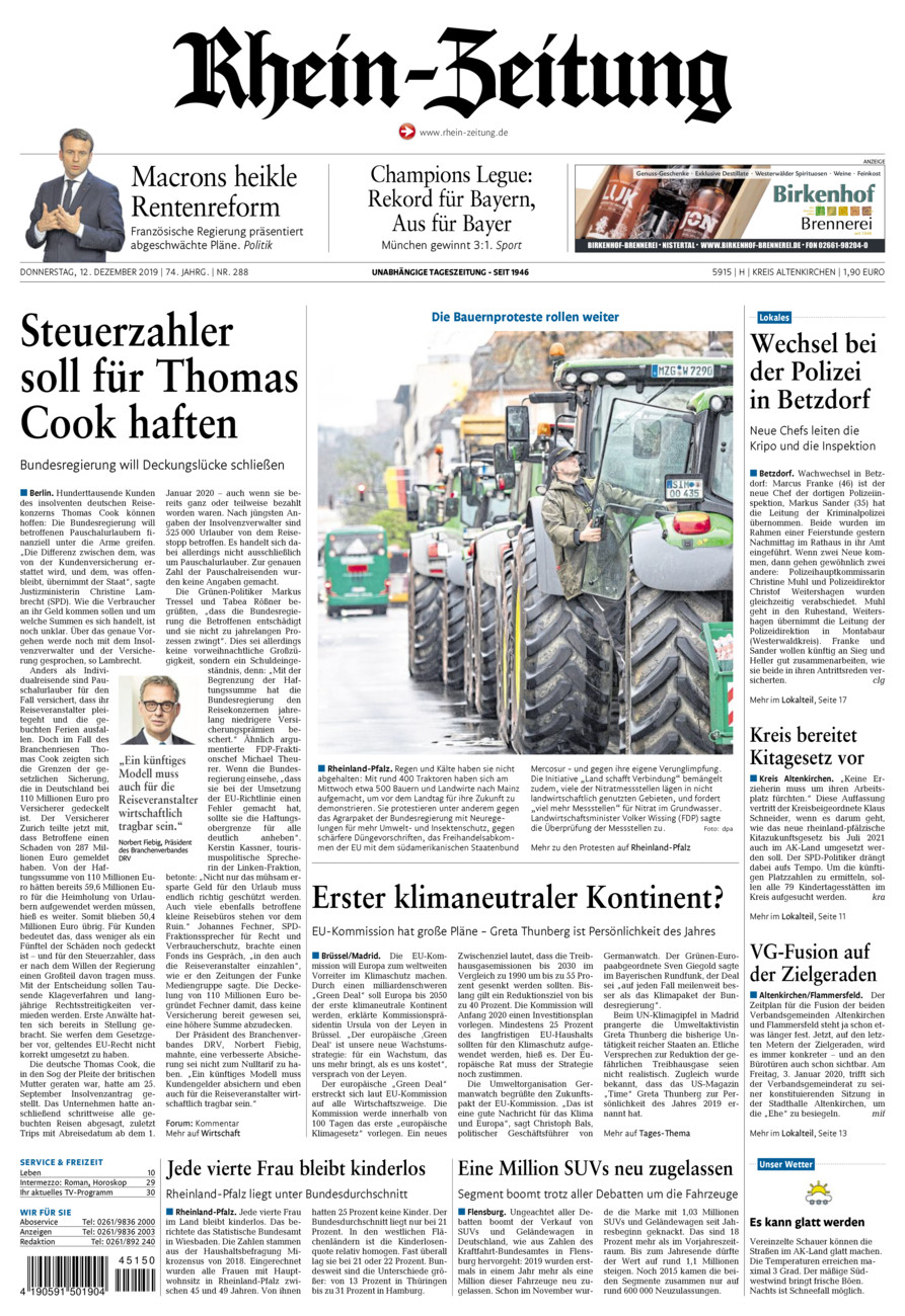 Rhein-Zeitung Kreis Altenkirchen vom Donnerstag, 12.12.2019