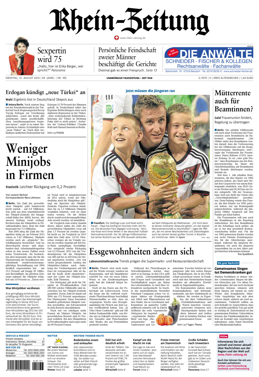 Rhein-Zeitung Kreis Altenkirchen vom Dienstag, 12.08.2014