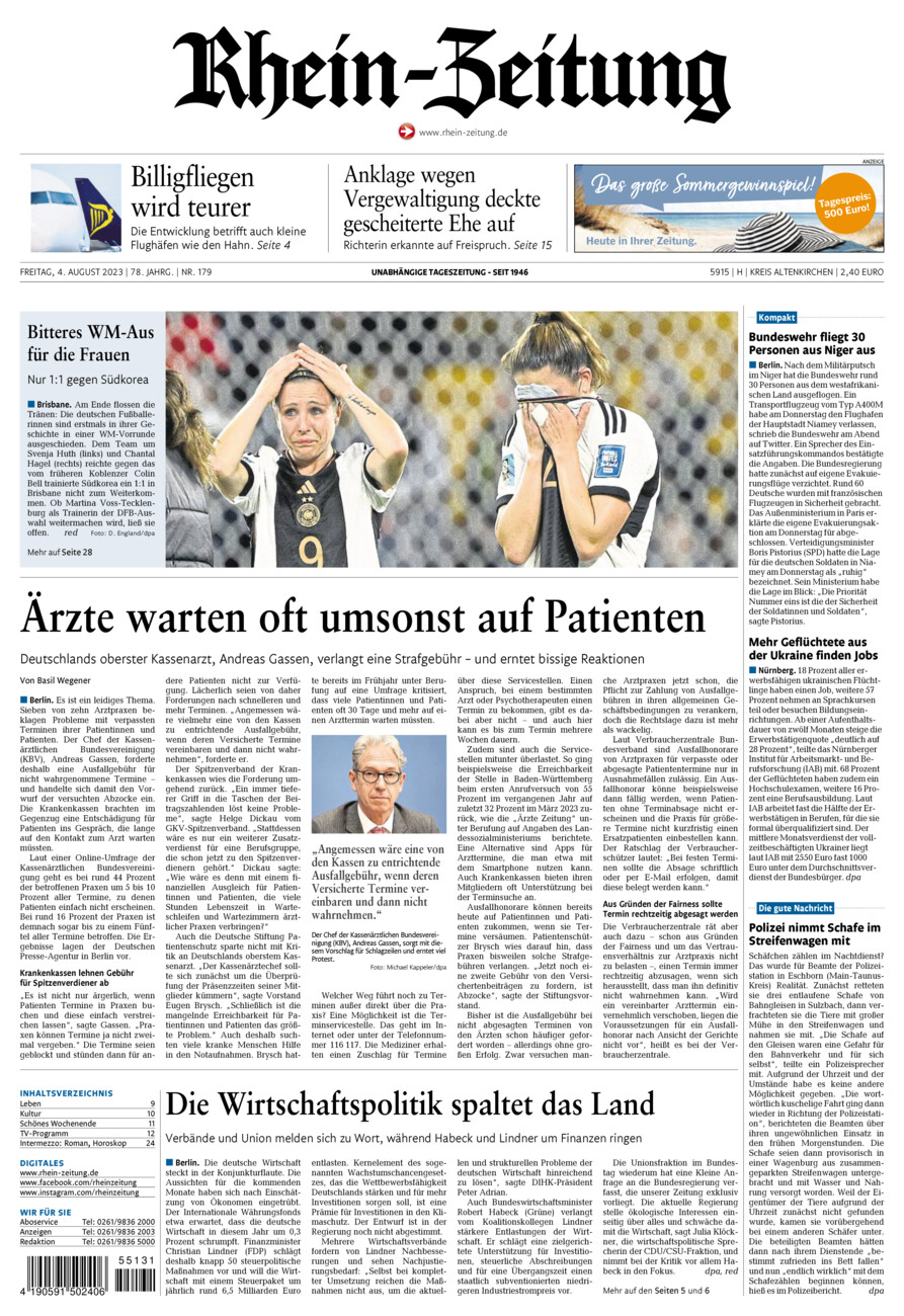 Rhein-Zeitung Kreis Altenkirchen vom Freitag, 04.08.2023