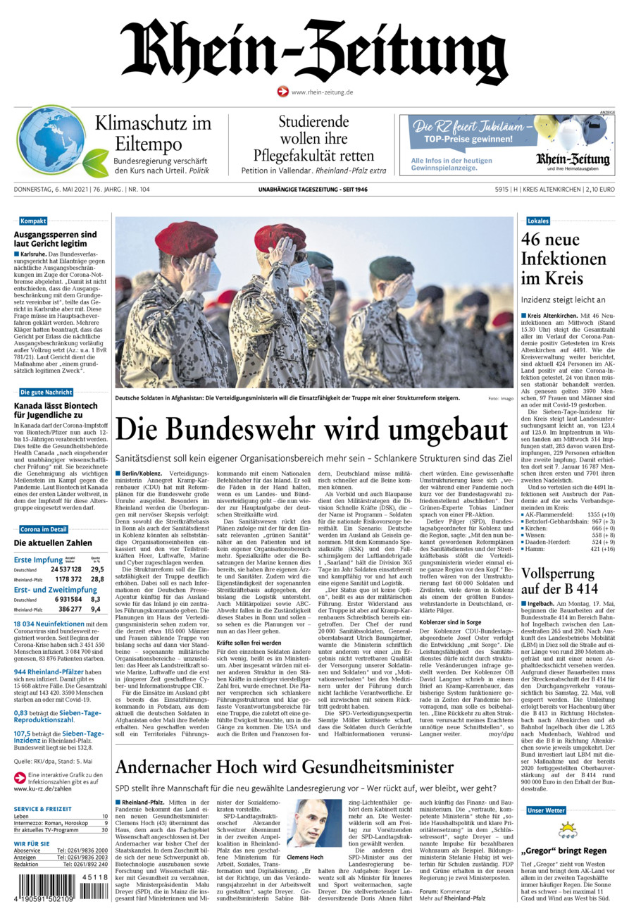 Rhein-Zeitung Kreis Altenkirchen vom Donnerstag, 06.05.2021