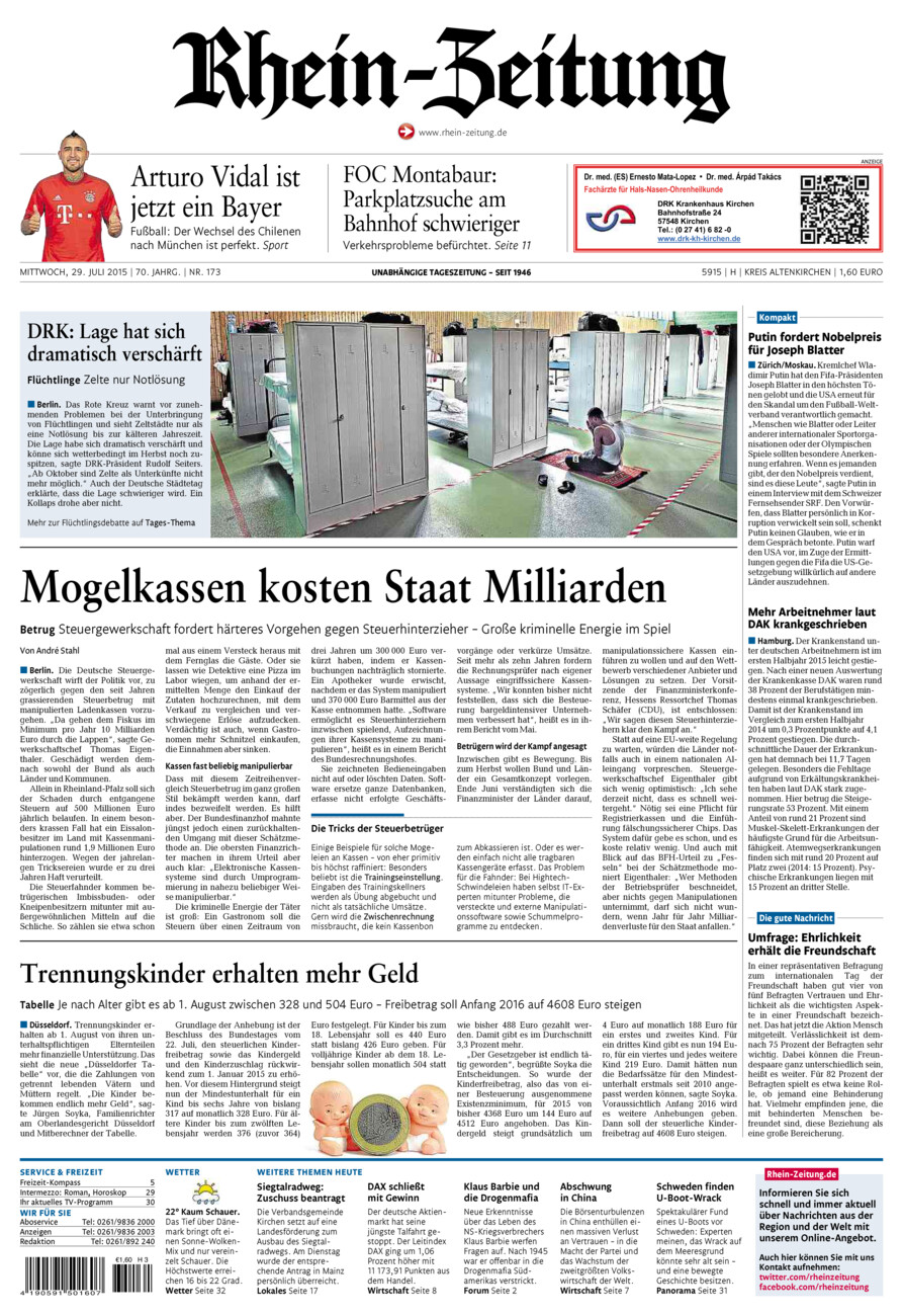 Rhein-Zeitung Kreis Altenkirchen vom Mittwoch, 29.07.2015