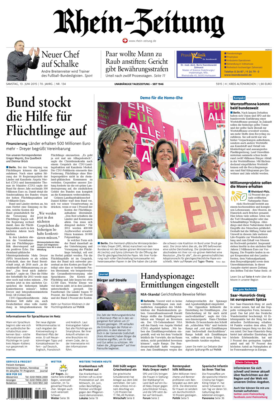Rhein-Zeitung Kreis Altenkirchen vom Samstag, 13.06.2015