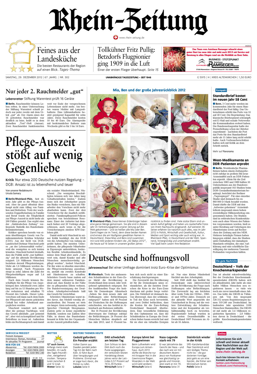Rhein-Zeitung Kreis Altenkirchen vom Samstag, 29.12.2012