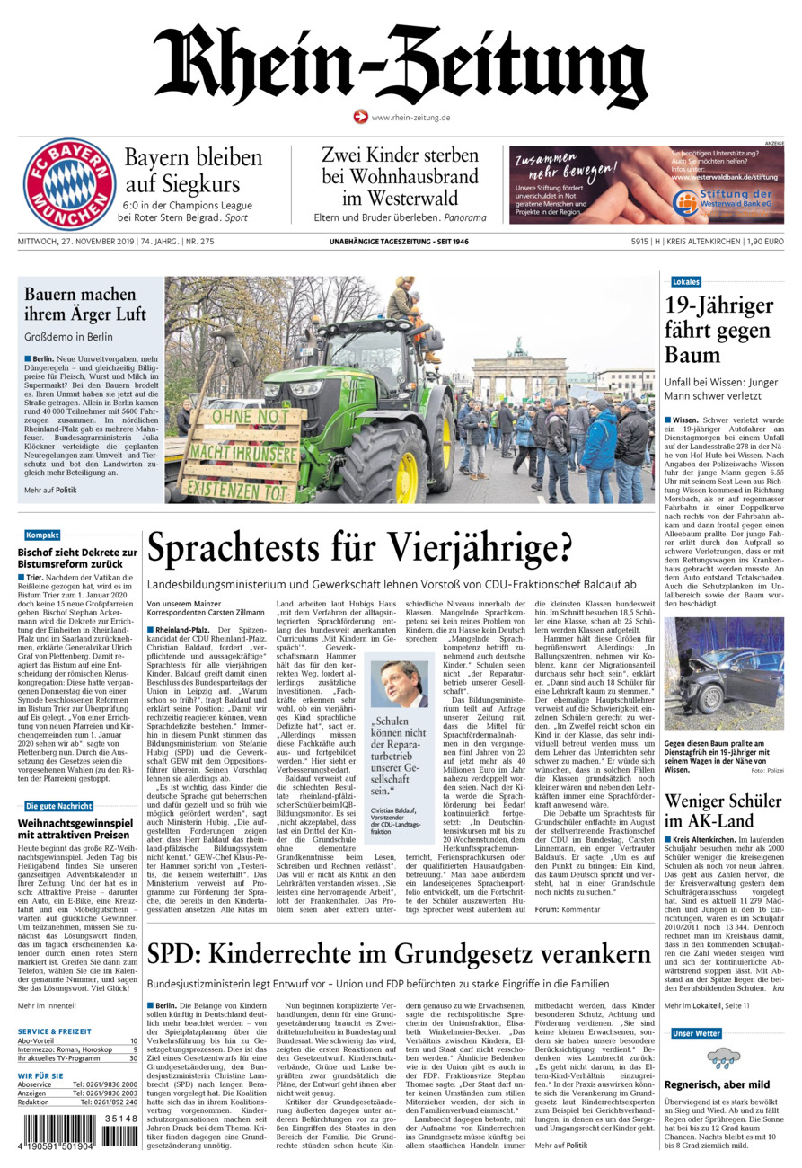 Rhein-Zeitung Kreis Altenkirchen vom Mittwoch, 27.11.2019