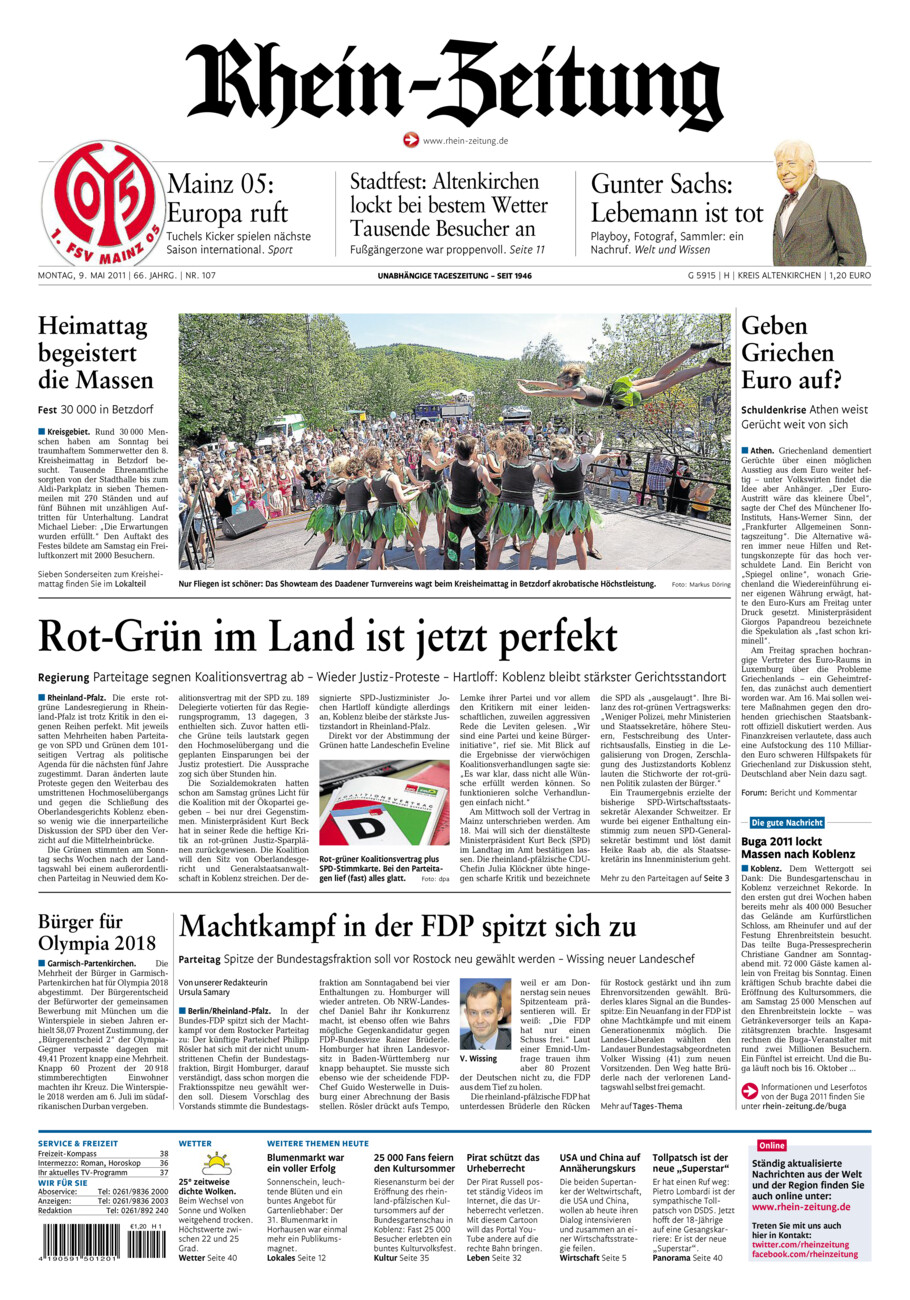 Rhein-Zeitung Kreis Altenkirchen vom Montag, 09.05.2011