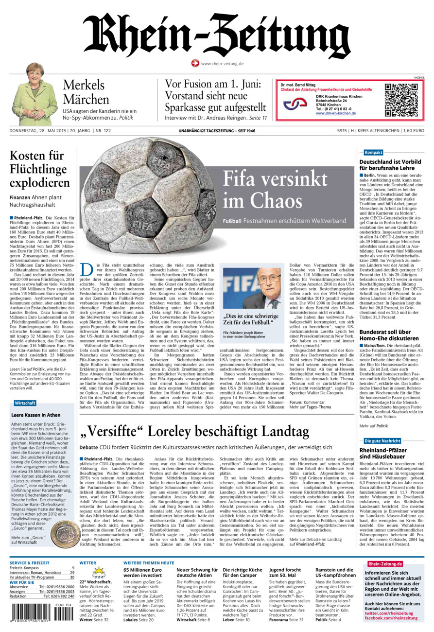 Rhein-Zeitung Kreis Altenkirchen vom Donnerstag, 28.05.2015