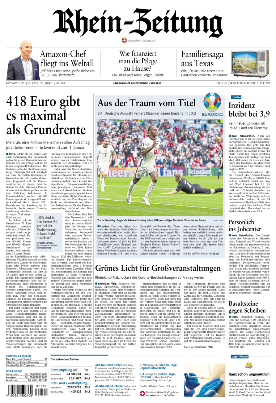 Rhein-Zeitung Kreis Altenkirchen vom Mittwoch, 30.06.2021