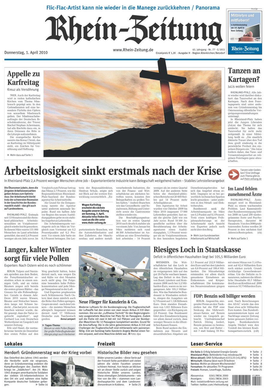 Rhein-Zeitung Kreis Altenkirchen vom Donnerstag, 01.04.2010