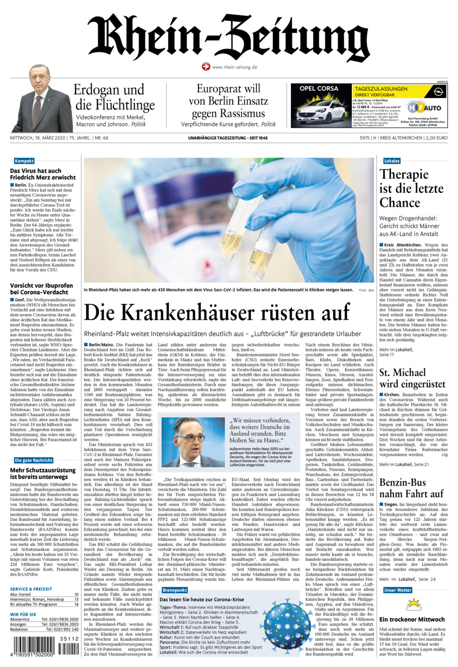 Rhein-Zeitung Kreis Altenkirchen vom Mittwoch, 18.03.2020
