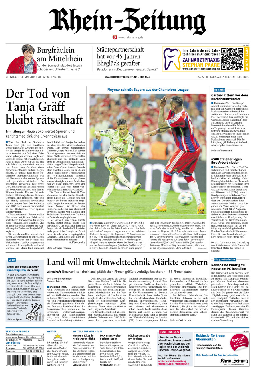 Rhein-Zeitung Kreis Altenkirchen vom Mittwoch, 13.05.2015