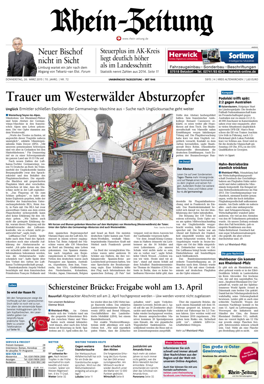 Rhein-Zeitung Kreis Altenkirchen vom Donnerstag, 26.03.2015