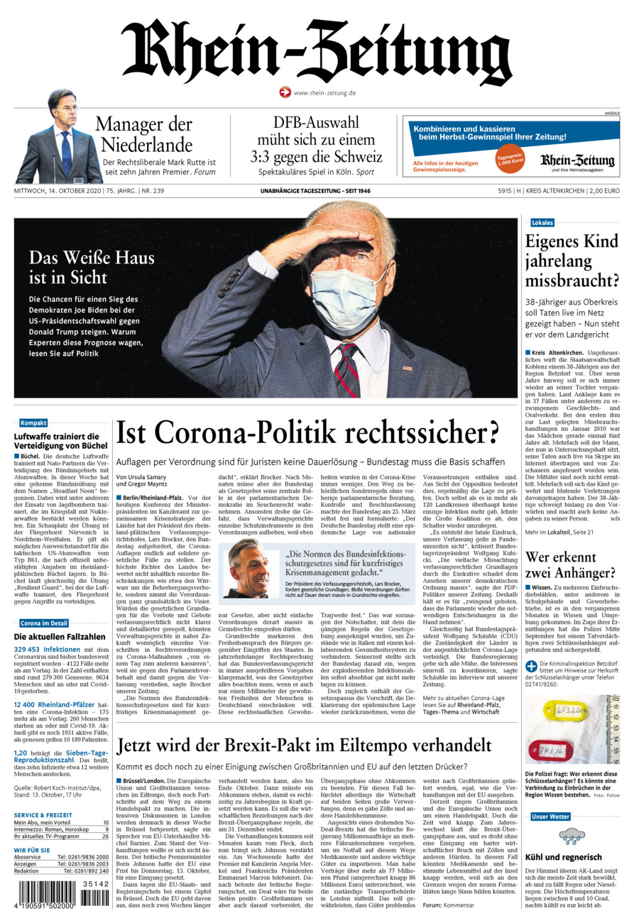 Rhein-Zeitung Kreis Altenkirchen vom Mittwoch, 14.10.2020