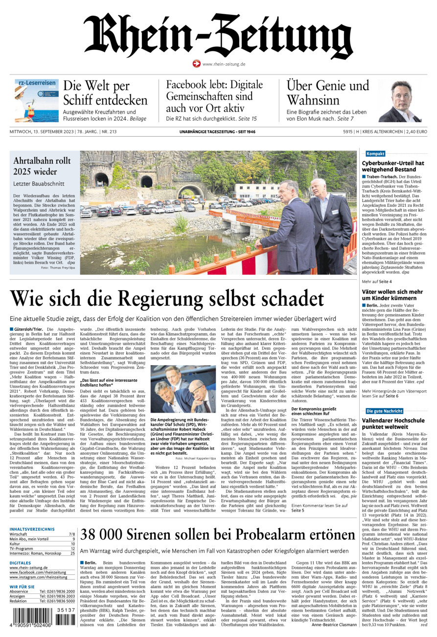 Rhein-Zeitung Kreis Altenkirchen vom Mittwoch, 13.09.2023