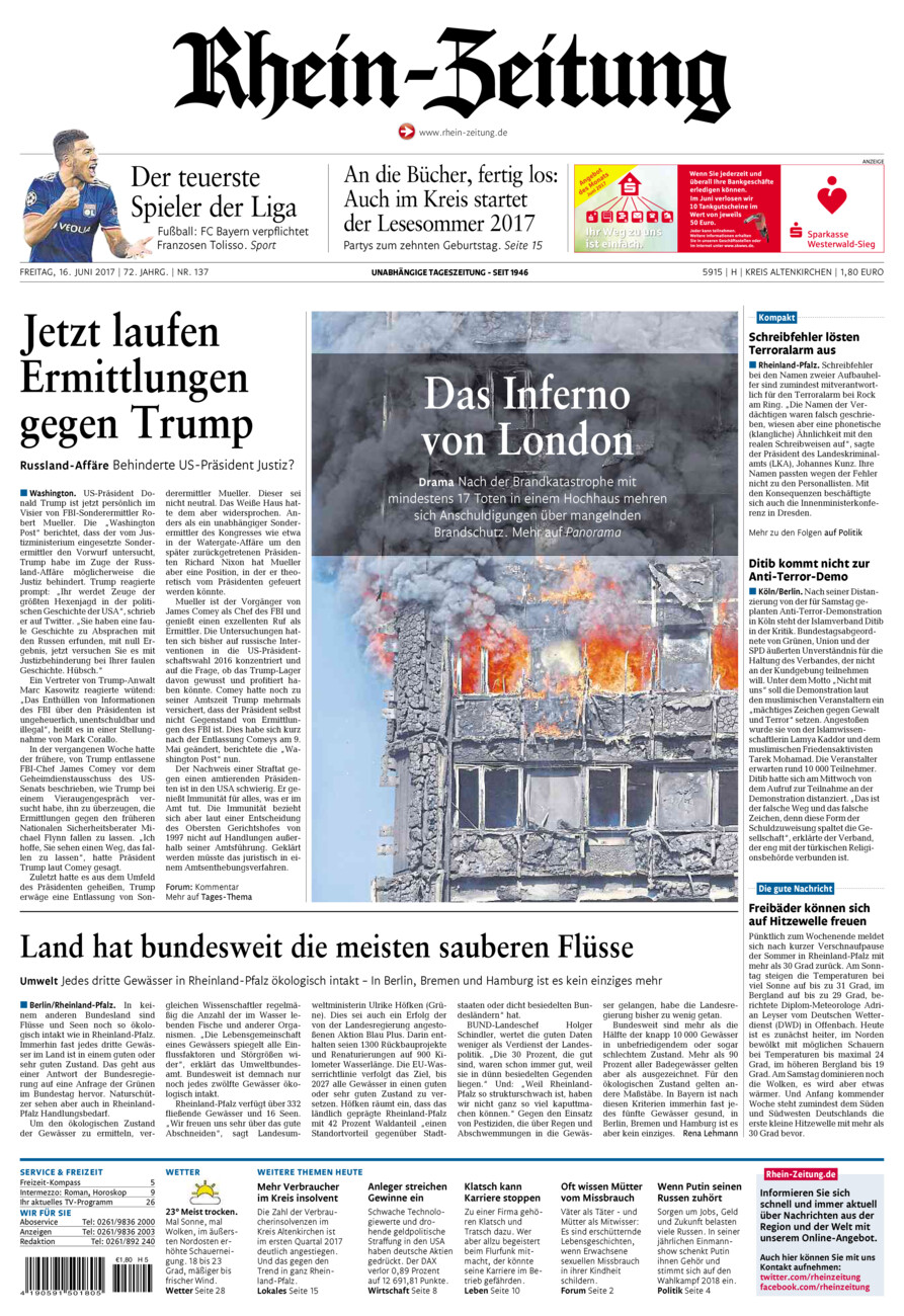Rhein-Zeitung Kreis Altenkirchen vom Freitag, 16.06.2017