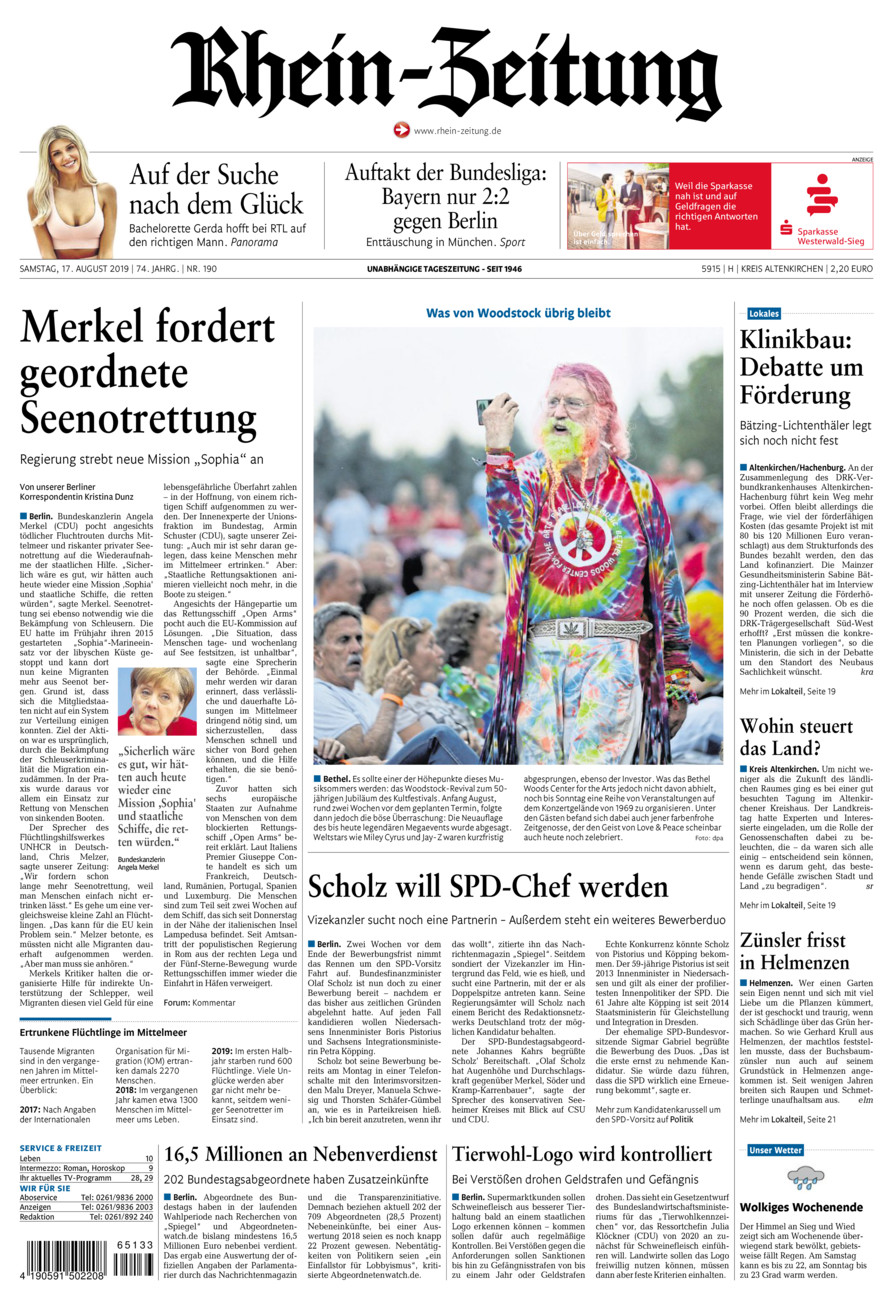 Rhein-Zeitung Kreis Altenkirchen vom Samstag, 17.08.2019