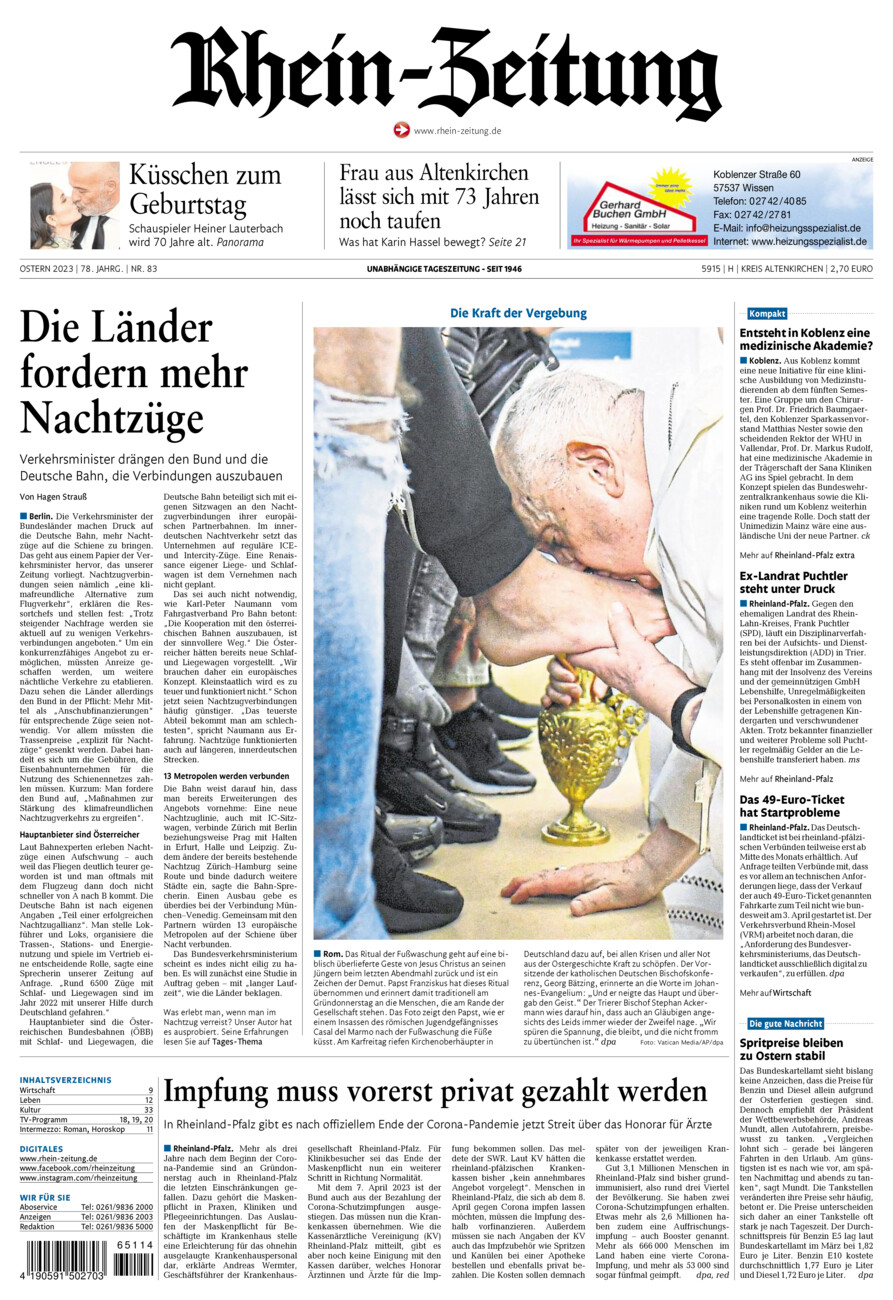 Rhein-Zeitung Kreis Altenkirchen vom Samstag, 08.04.2023