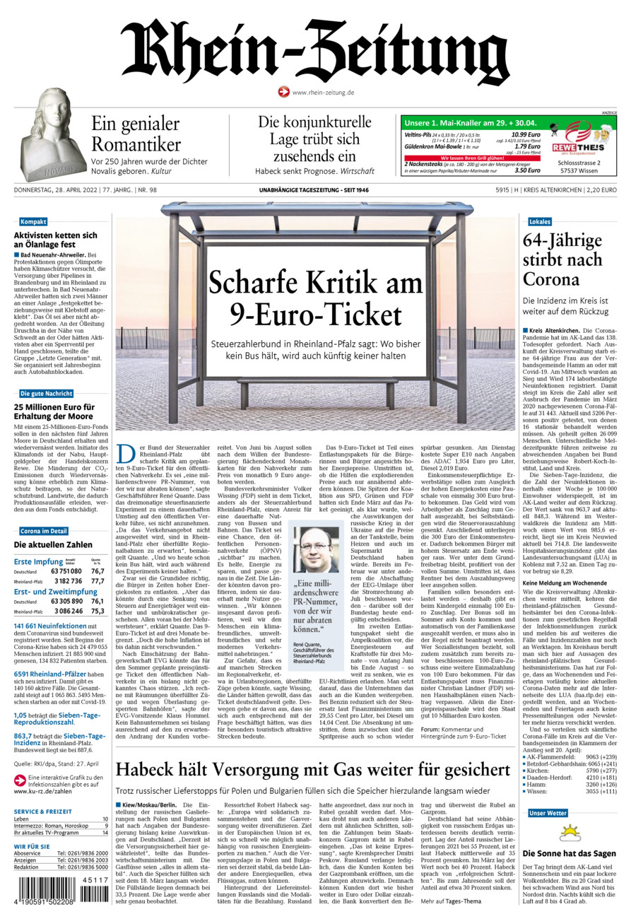 Rhein-Zeitung Kreis Altenkirchen vom Donnerstag, 28.04.2022