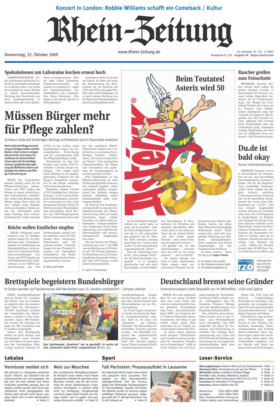 Rhein-Zeitung Kreis Altenkirchen vom Donnerstag, 22.10.2009
