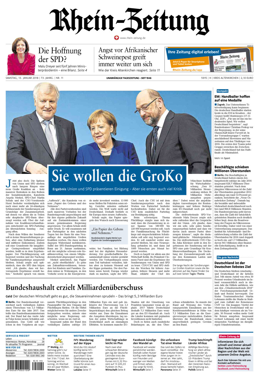 Rhein-Zeitung Kreis Altenkirchen vom Samstag, 13.01.2018