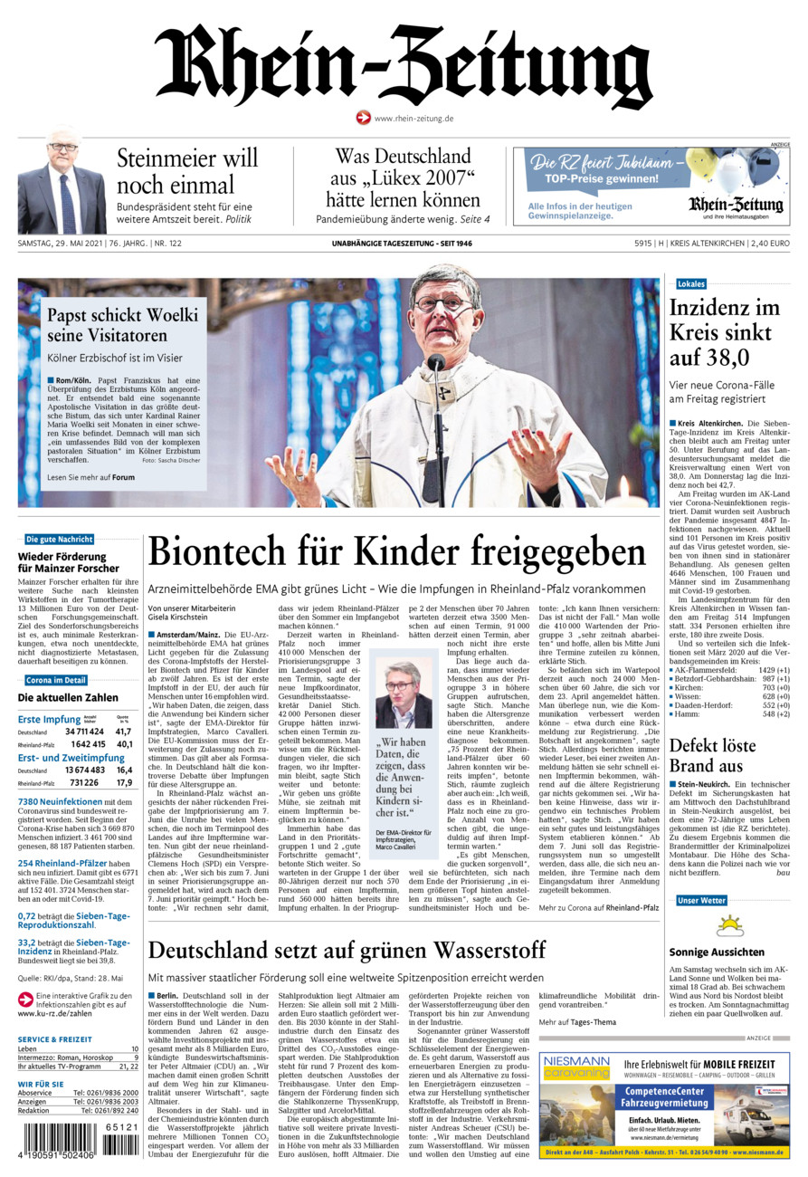 Rhein-Zeitung Kreis Altenkirchen vom Samstag, 29.05.2021