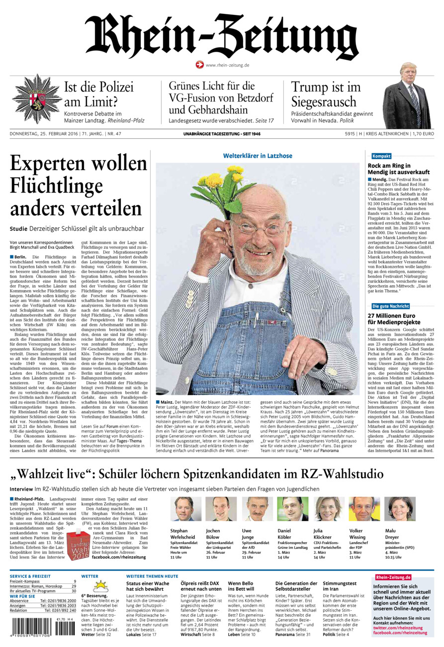 Rhein-Zeitung Kreis Altenkirchen vom Donnerstag, 25.02.2016