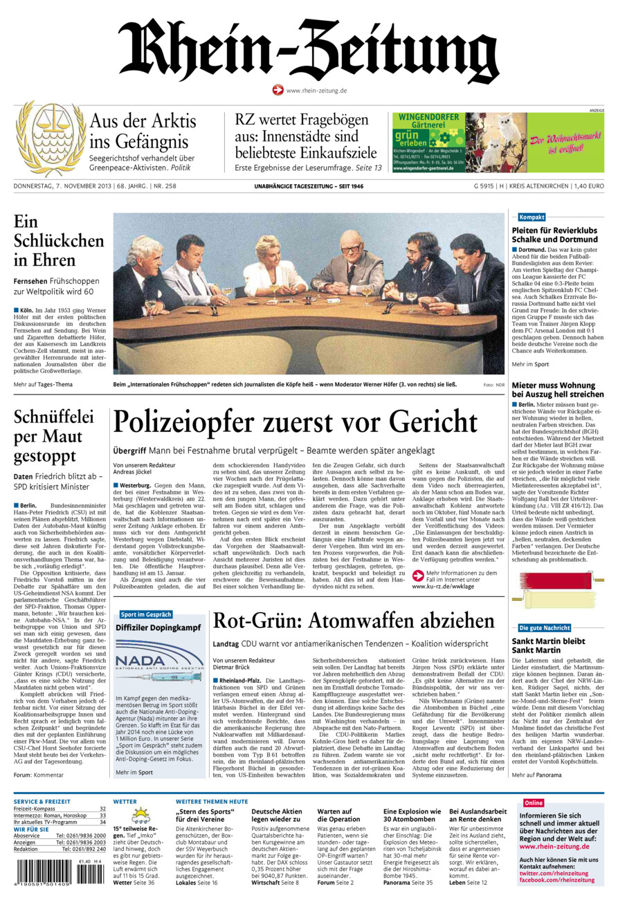 Rhein-Zeitung Kreis Altenkirchen vom Donnerstag, 07.11.2013