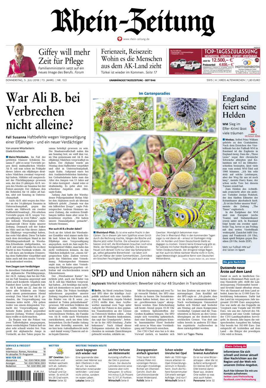 Rhein-Zeitung Kreis Altenkirchen vom Donnerstag, 05.07.2018