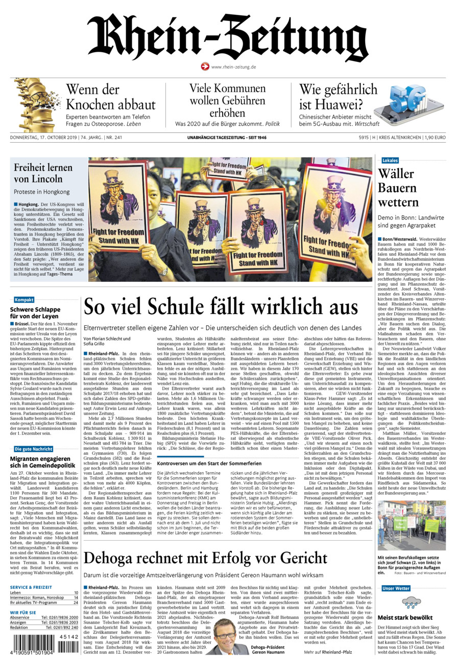 Rhein-Zeitung Kreis Altenkirchen vom Donnerstag, 17.10.2019