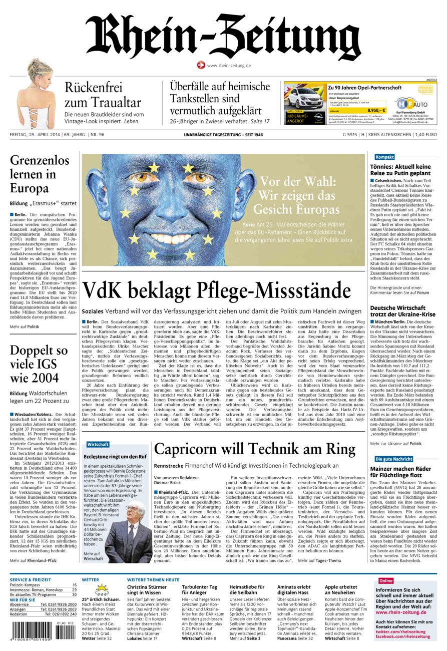 Rhein-Zeitung Kreis Altenkirchen vom Freitag, 25.04.2014