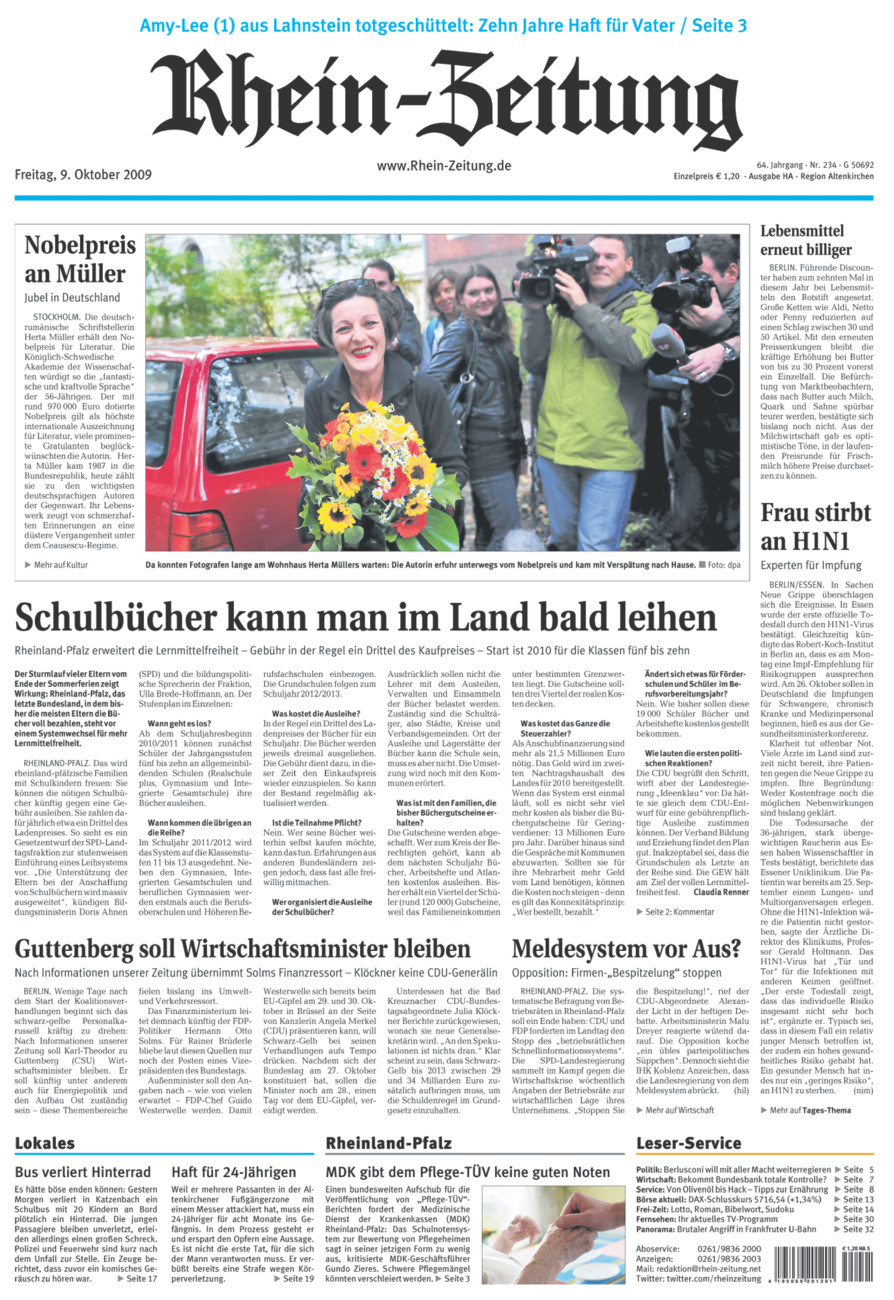 Rhein-Zeitung Kreis Altenkirchen vom Freitag, 09.10.2009