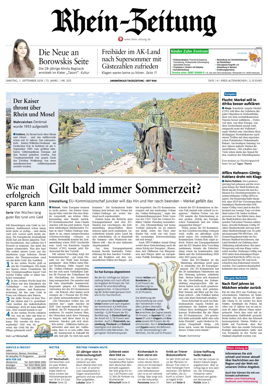 Rhein-Zeitung Kreis Altenkirchen vom Samstag, 01.09.2018