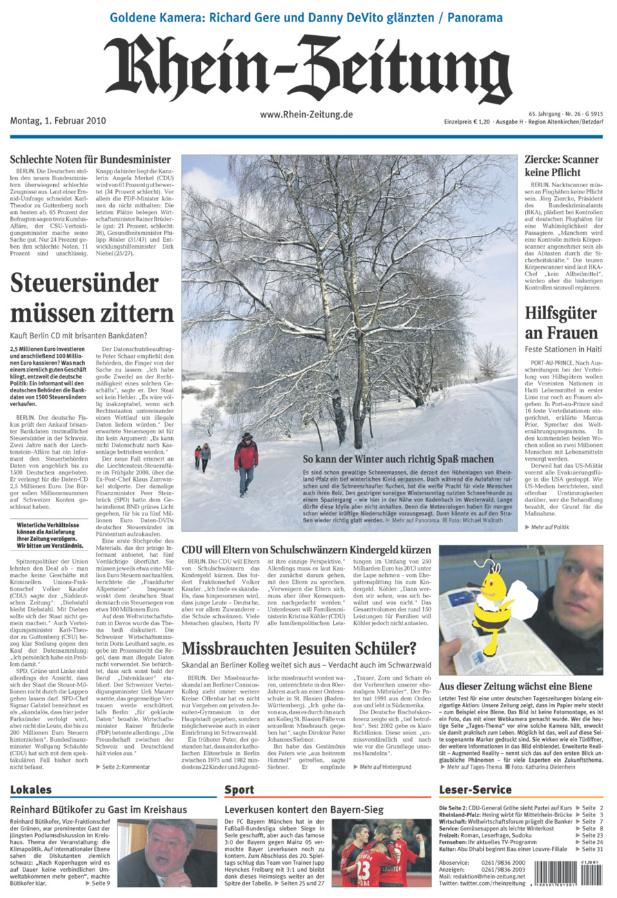Rhein-Zeitung Kreis Altenkirchen vom Montag, 01.02.2010