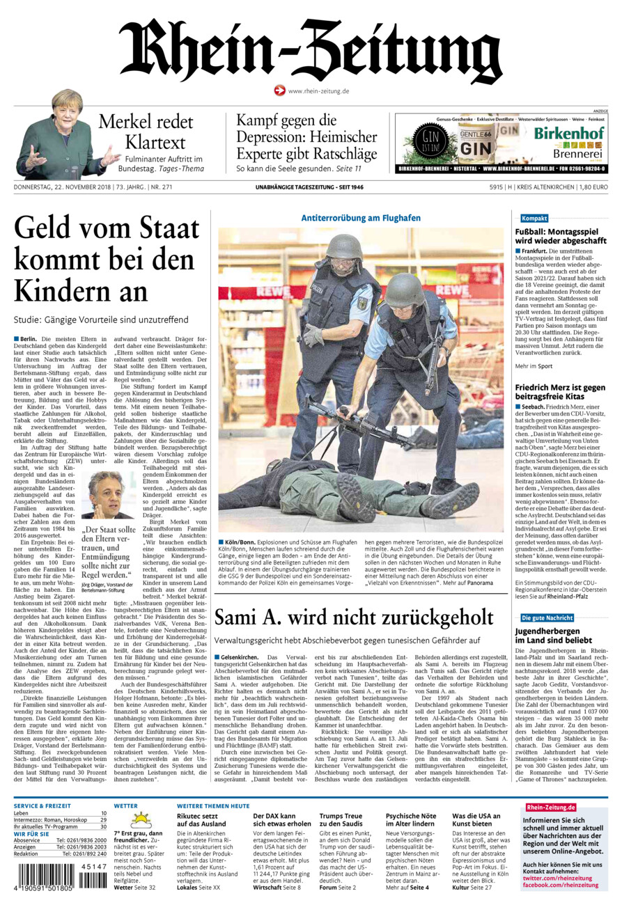 Rhein-Zeitung Kreis Altenkirchen vom Donnerstag, 22.11.2018