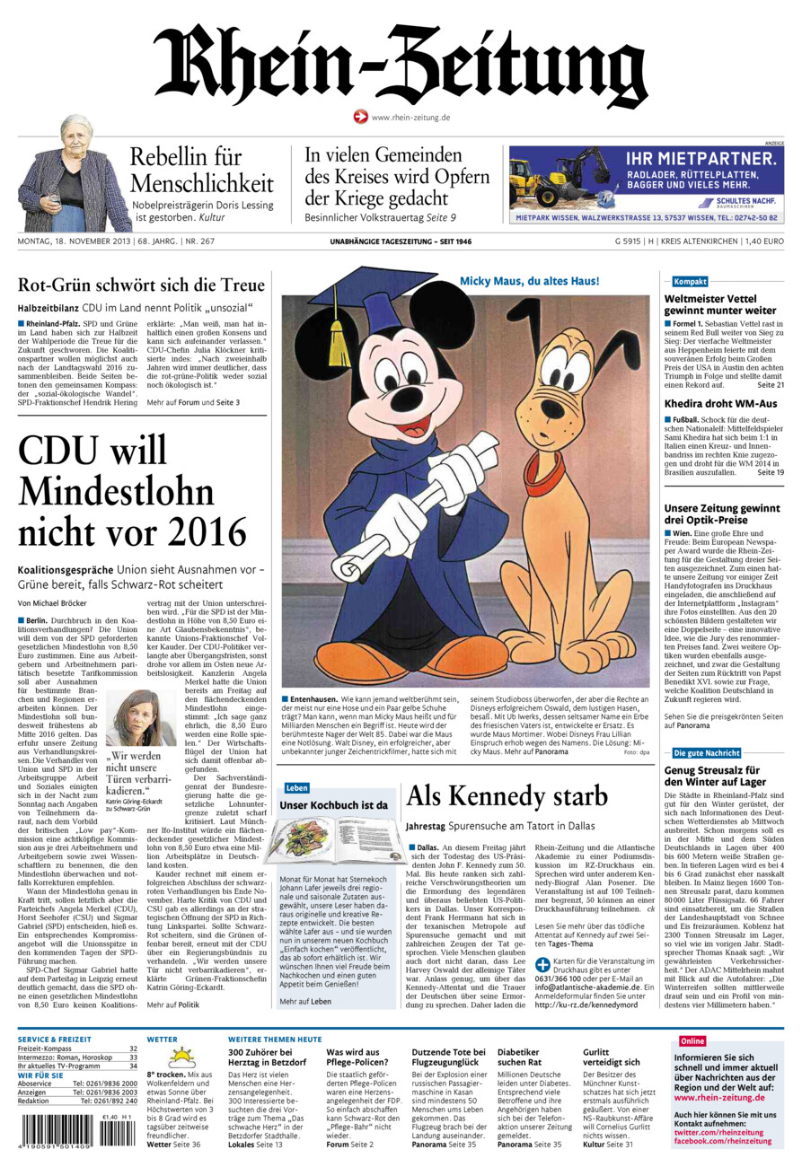 Rhein-Zeitung Kreis Altenkirchen vom Montag, 18.11.2013