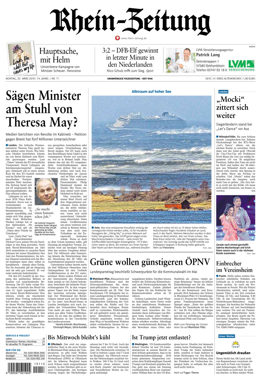 Rhein-Zeitung Kreis Altenkirchen vom Montag, 25.03.2019