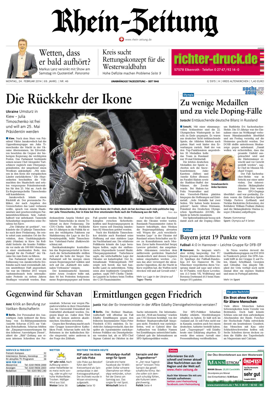 Rhein-Zeitung Kreis Altenkirchen vom Montag, 24.02.2014