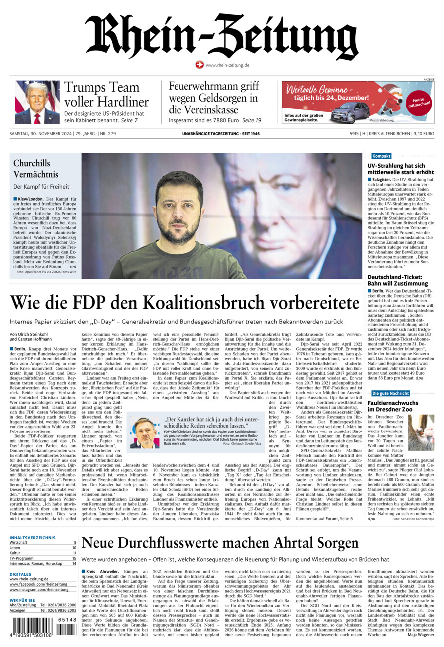 Rhein-Zeitung Kreis Altenkirchen vom Samstag, 30.11.2024