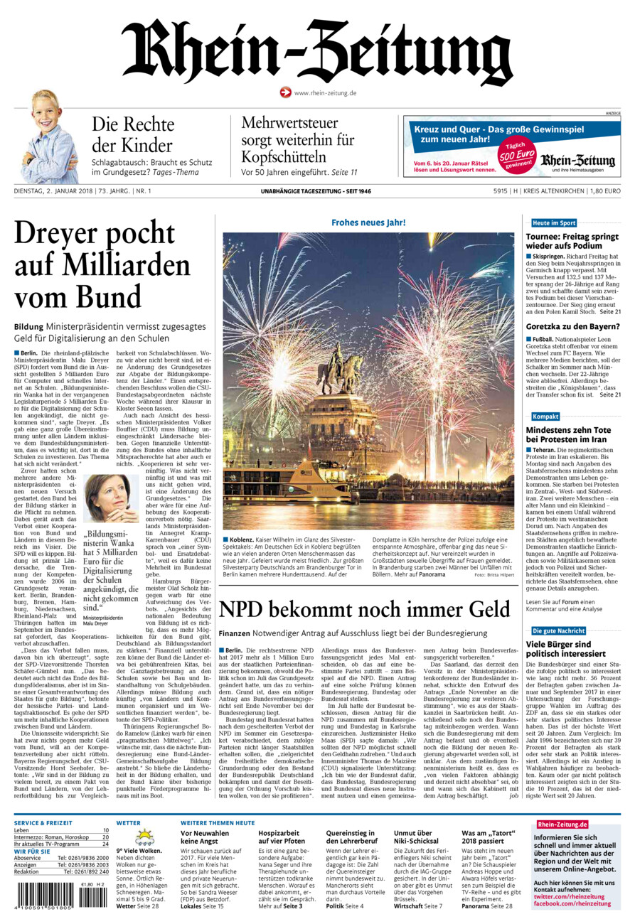 Rhein-Zeitung Kreis Altenkirchen vom Dienstag, 02.01.2018