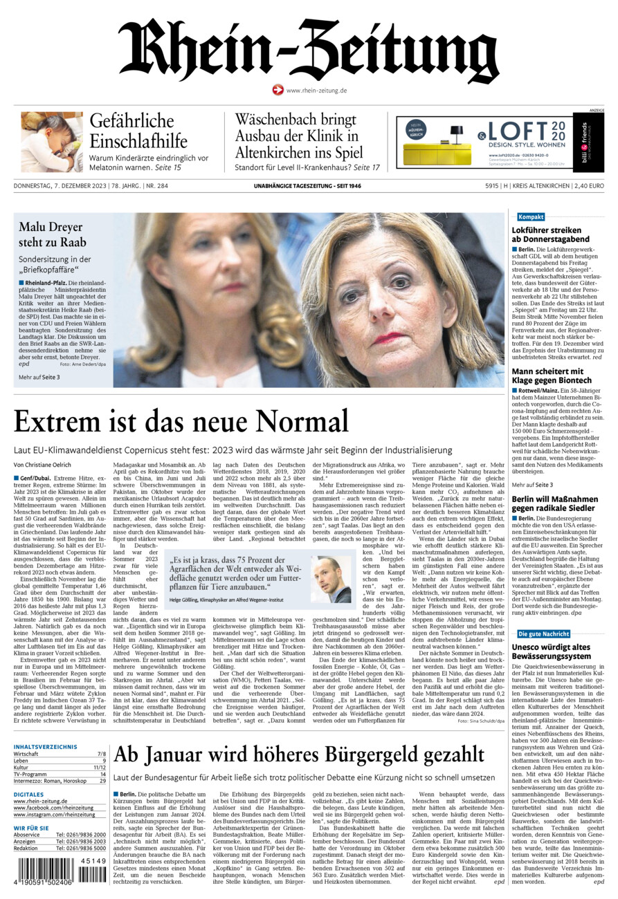 Rhein-Zeitung Kreis Altenkirchen vom Donnerstag, 07.12.2023