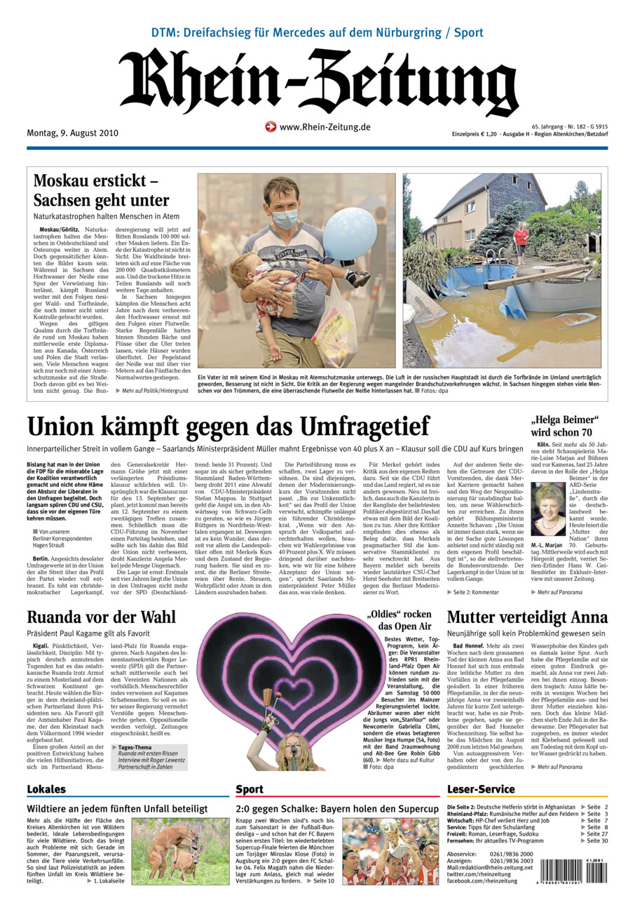 Rhein-Zeitung Kreis Altenkirchen vom Montag, 09.08.2010