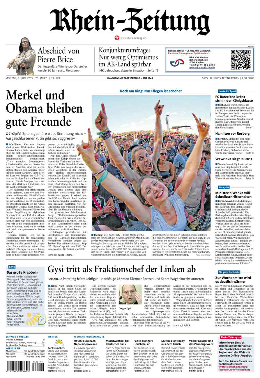 Rhein-Zeitung Kreis Altenkirchen vom Montag, 08.06.2015