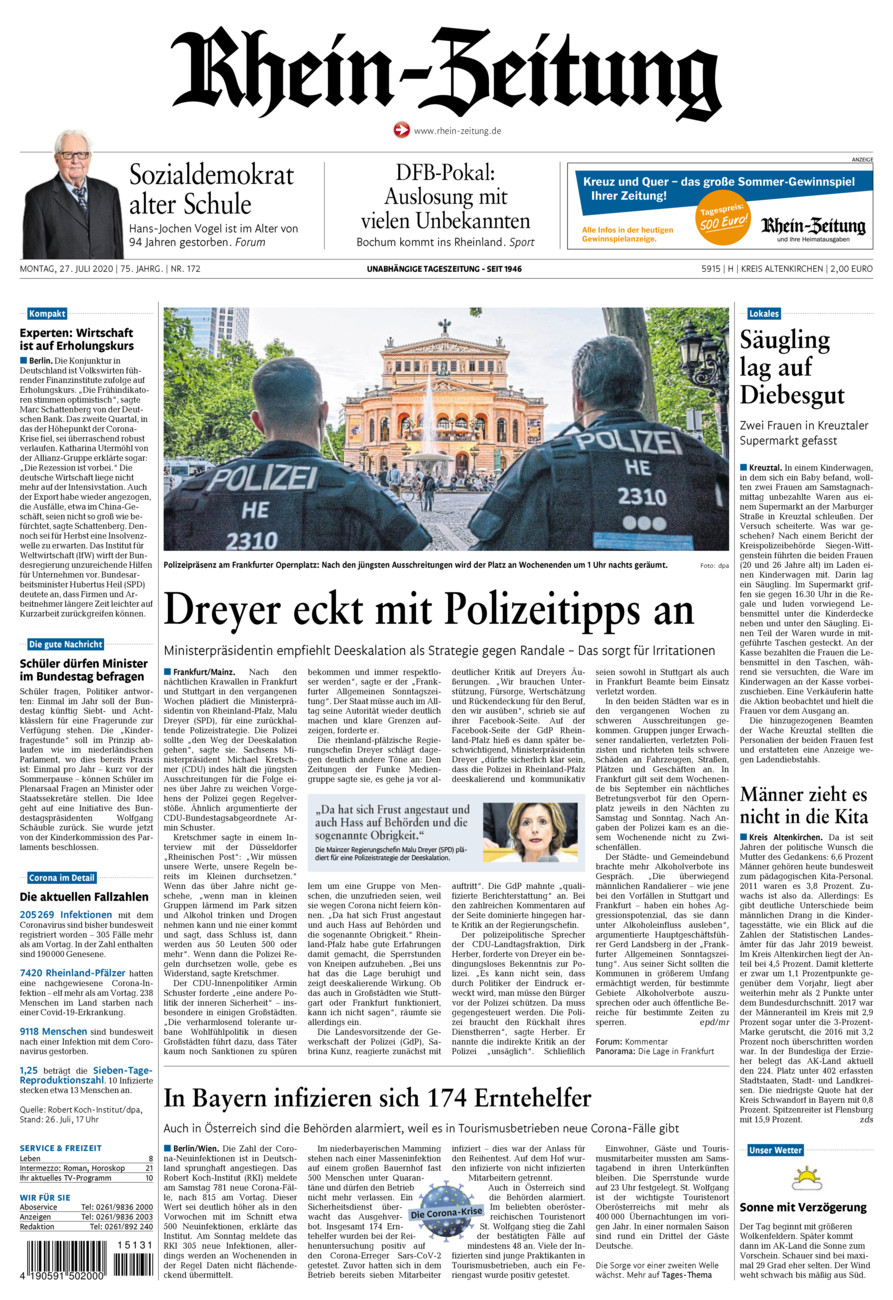 Rhein-Zeitung Kreis Altenkirchen vom Montag, 27.07.2020