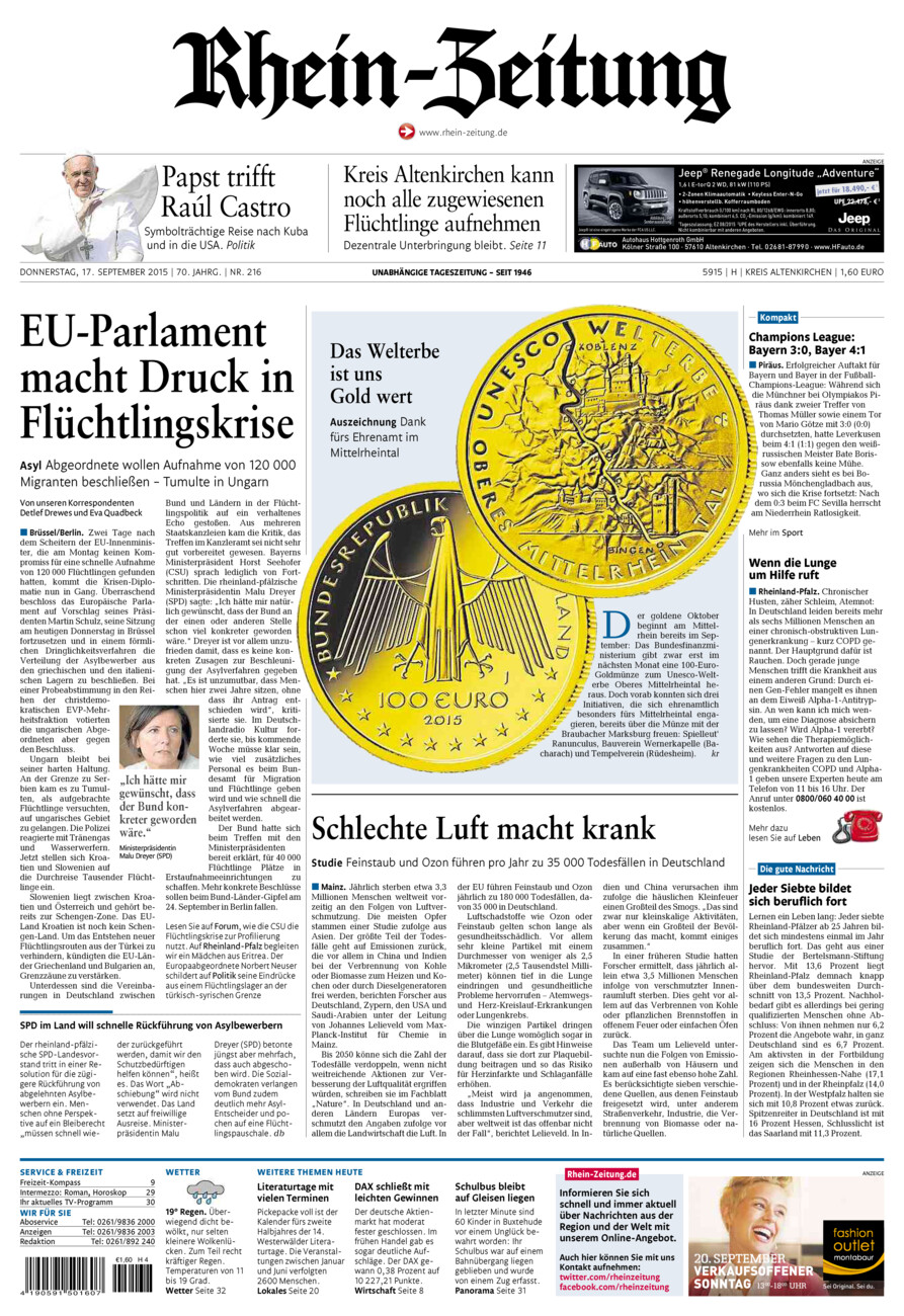 Rhein-Zeitung Kreis Altenkirchen vom Donnerstag, 17.09.2015