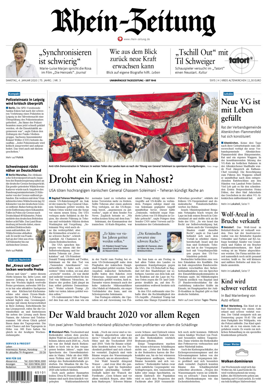 Rhein-Zeitung Kreis Altenkirchen vom Samstag, 04.01.2020